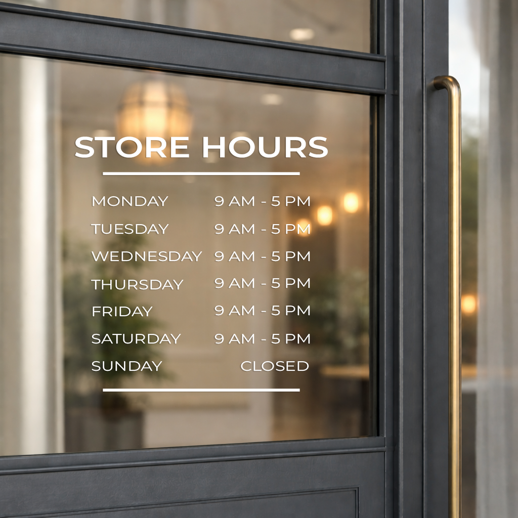 Simple Business Hours Door Decal