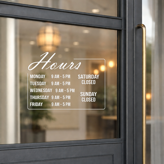 Elegant Business Hours Door Decal