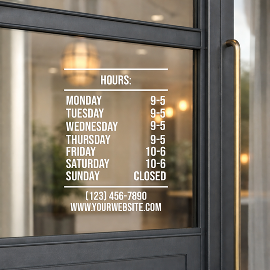 Minimalist Business Hours Door Decal