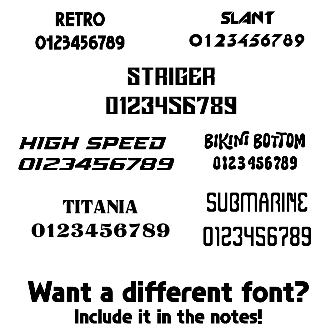 Collection of different font styles with numbers below each.
