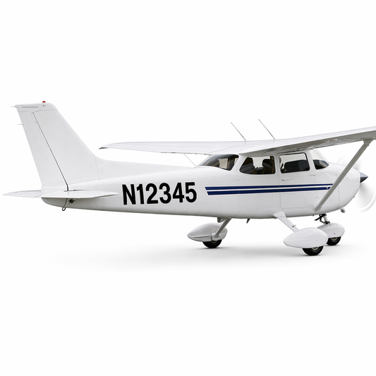 Small white airplane with a visible registration number on a white background