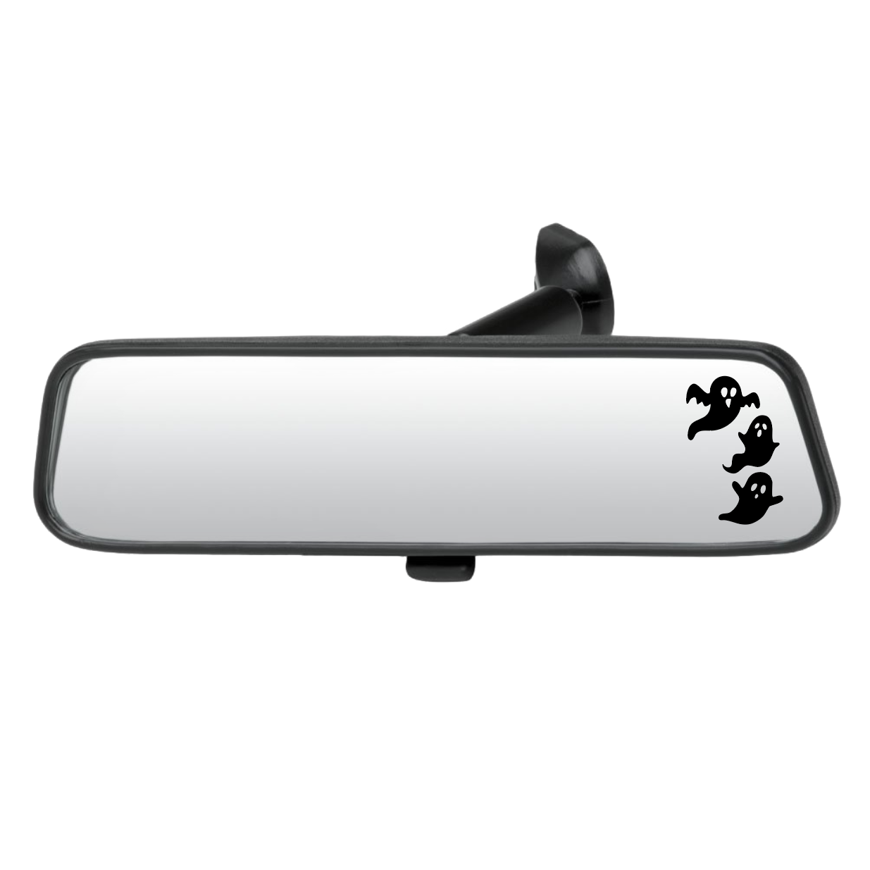 Car rearview mirror with ghost decals on a white background