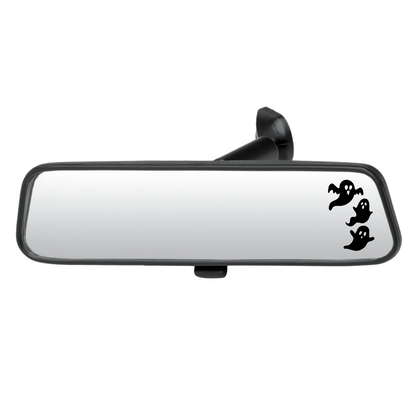 Car rearview mirror with ghost decals on a white background
