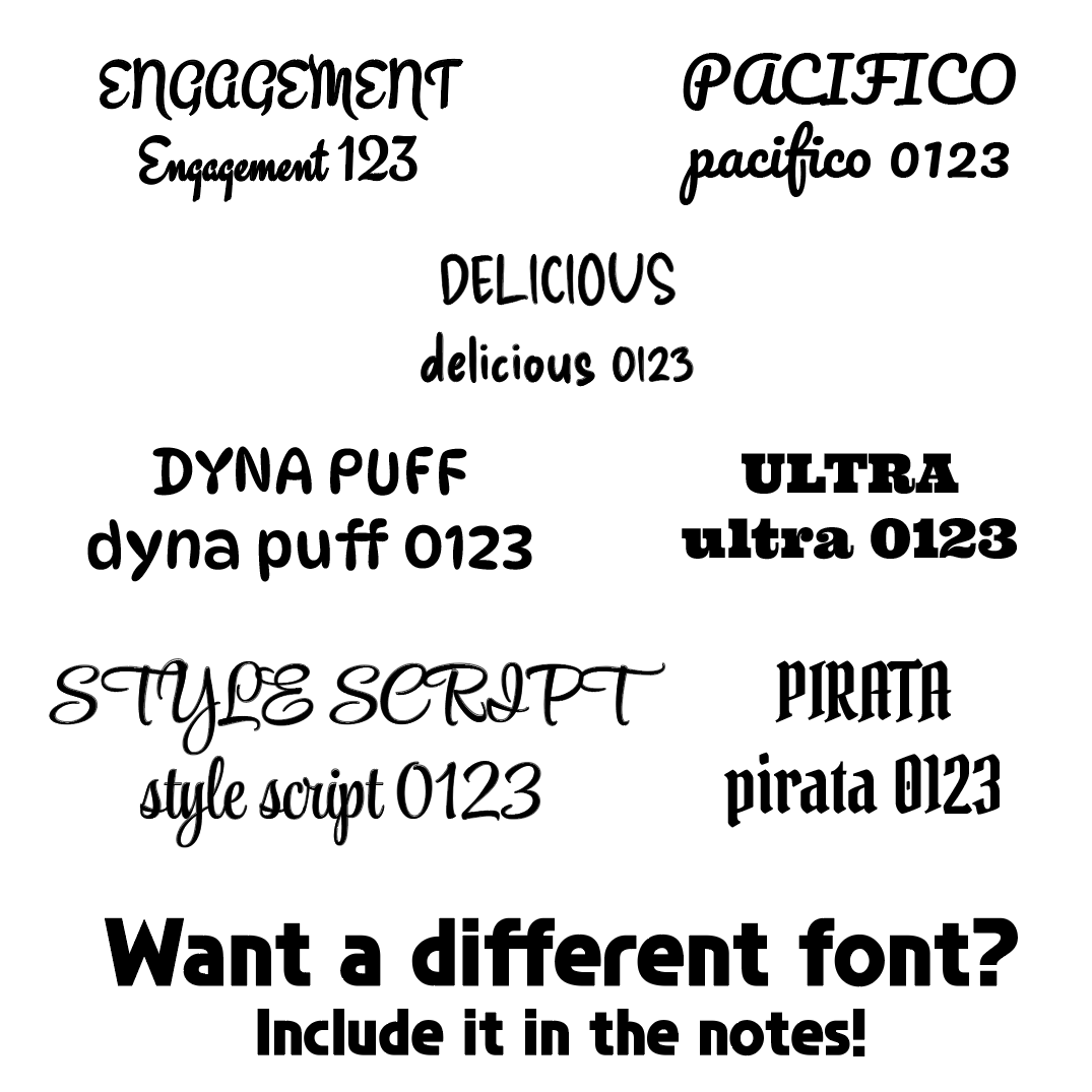Collection of different fonts and text styles displayed on a white background.