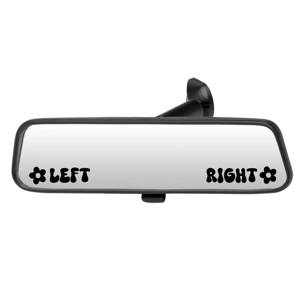 Car rearview mirror with 'LEFT' and 'RIGHT' labels on a white background
