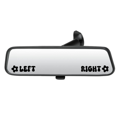 Car rearview mirror with 'LEFT' and 'RIGHT' labels on a white background