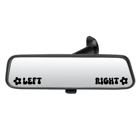 Car rearview mirror with 'LEFT' and 'RIGHT' labels on a white background
