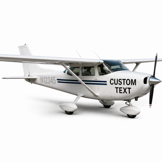 Small airplane with customizable text on a white background