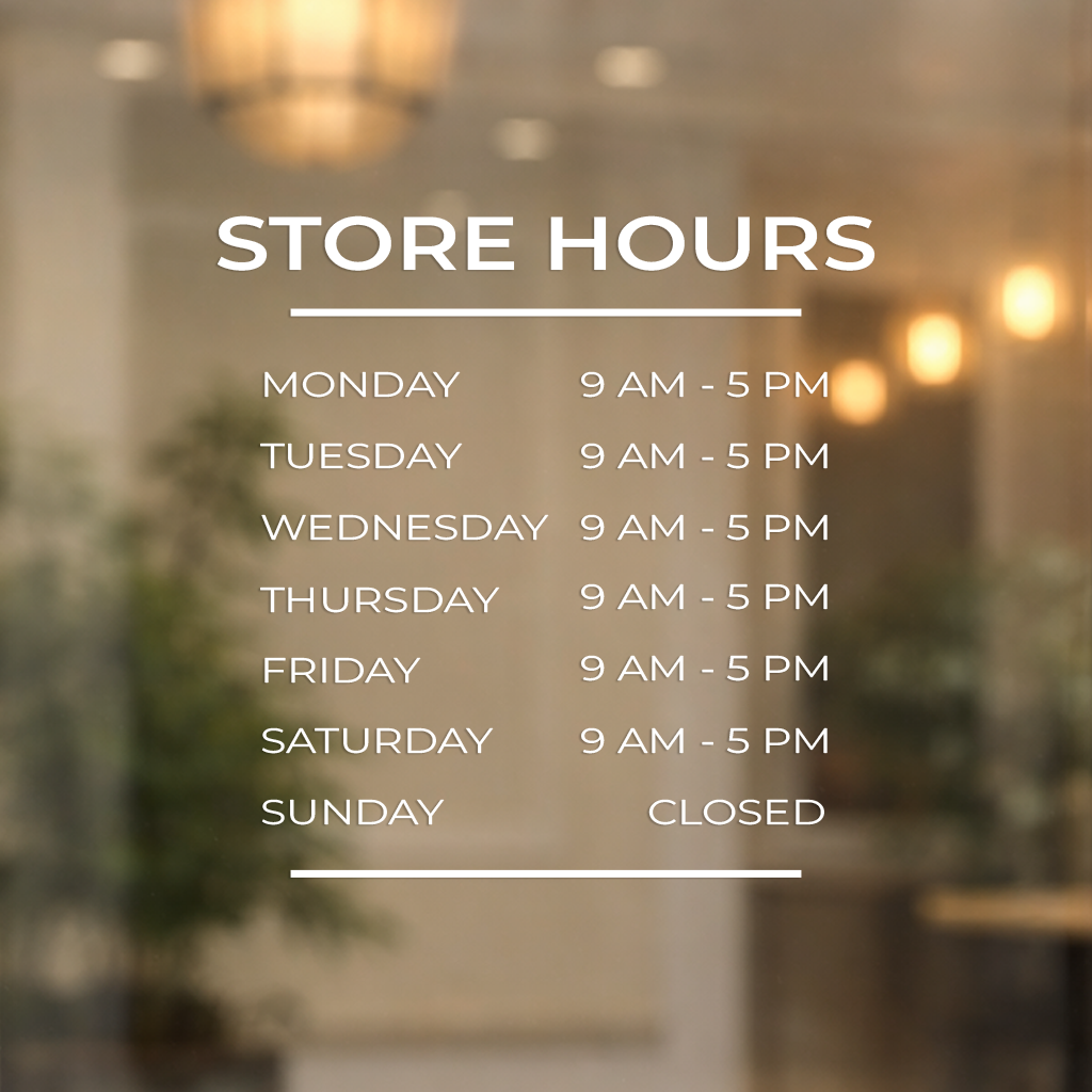Simple Business Hours Door Decal