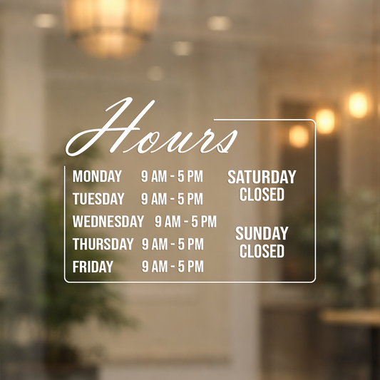 Elegant Business Hours Door Decal
