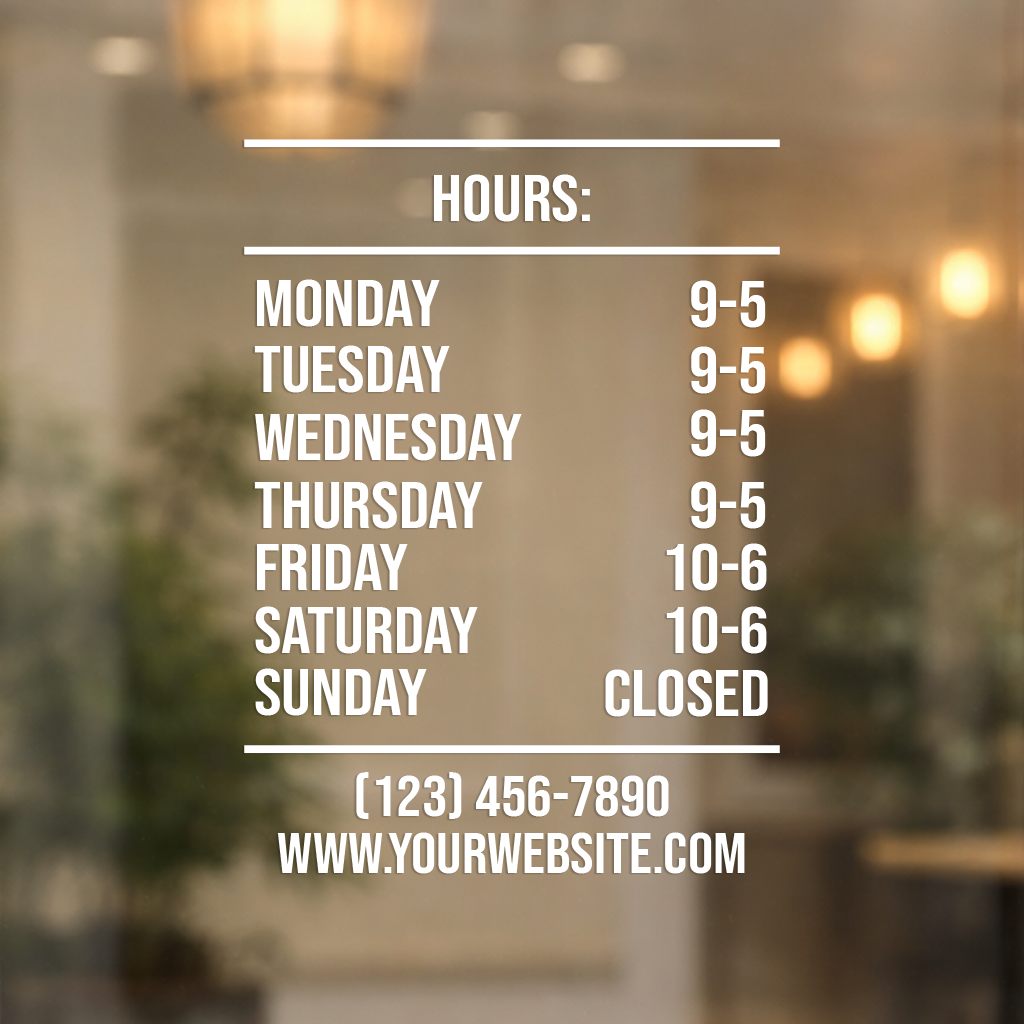 Minimalist Business Hours Door Decal