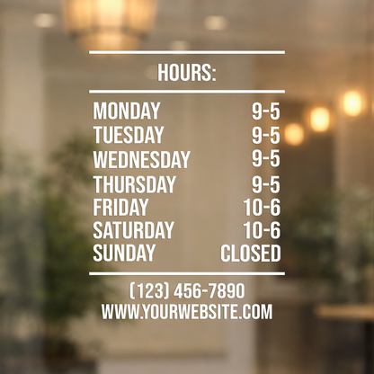 Minimalist Business Hours Door Decal