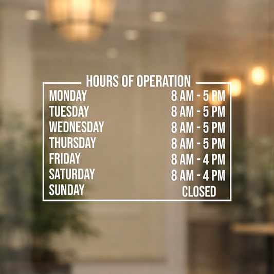 Basic Business Hours Door Decal