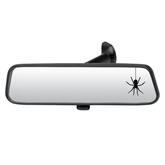Car rearview mirror with a spider decal on a white background