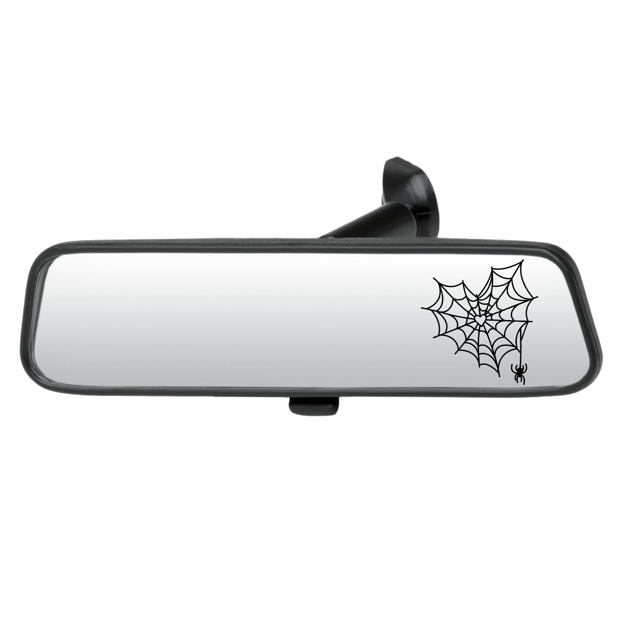 Car rearview mirror with spider web and spider design on a white background