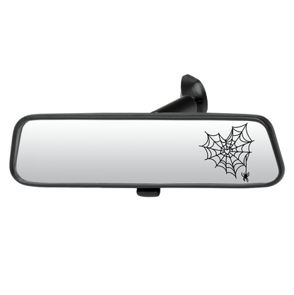 Car rearview mirror with spider web and spider design on a white background